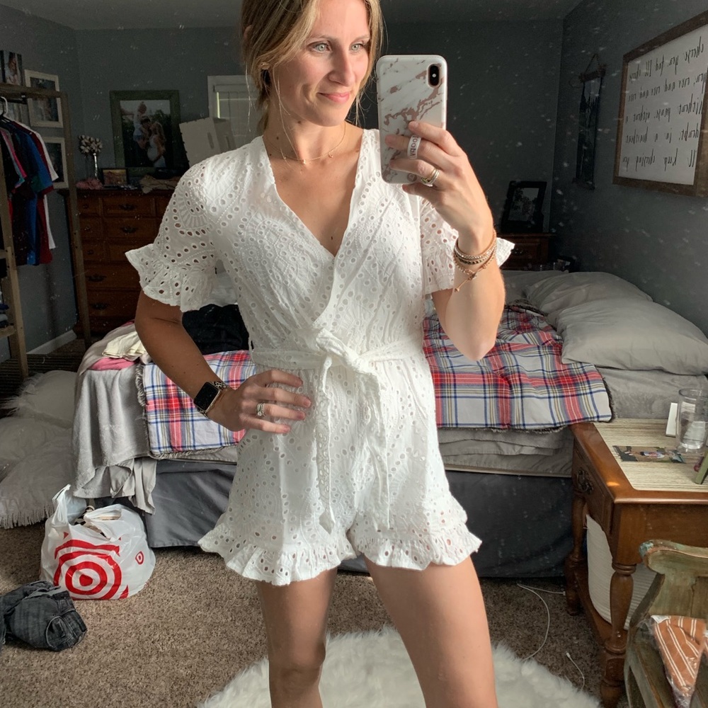 Pink Lily white lace romper